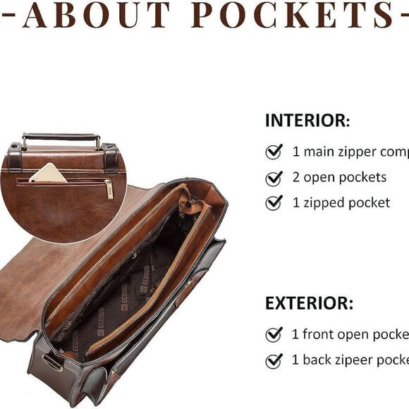 ECOSUSI Vintage Crossbody Messenger Bag Satchel Purse Handbag Briefcase - Picture 5 of 8